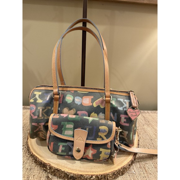 Dooney & Bourke Handbags - Vintage Y2K Dooney & Bourke Rainbow Graffiti Logo Barrel Bag & Wrislet Set